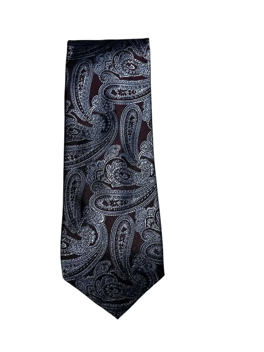 Pronto Uomo Platinum Maroon Silver Presley Pattern Silk Tie